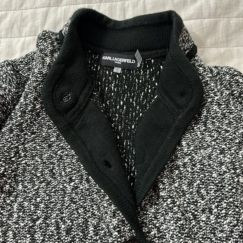 KL XL Two Tone Marbled Black White Boucle Cotton Blend Knit Button Front Jacket - Picture 11 of 15